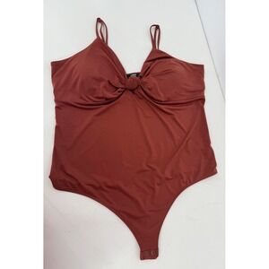 Express Body Contour Rust Brown Twist Knot Sweetheart Thong Bodysuit Sz XL